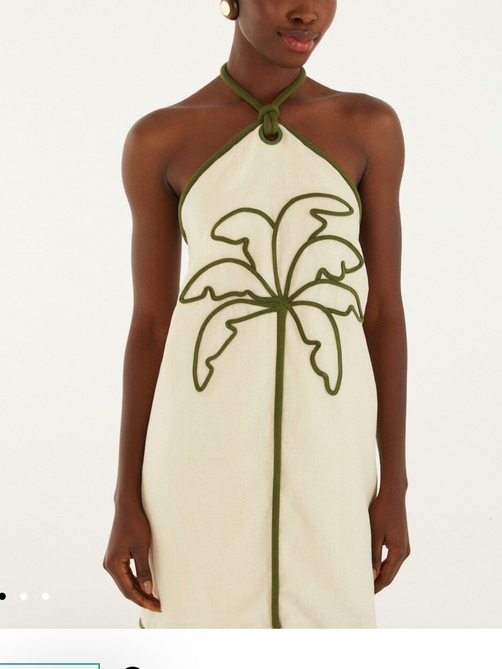 Farm Rio Sand Coconut Embroidery Halter Neck Mini Dress